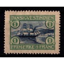 1905 - Dansk Vestindien - AFA 30 - 1 franch grøn/blå - Frimærke - Ustemplet. 